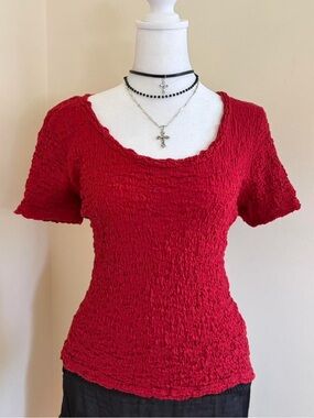 Vintage Y2K DKNY ruffle crinkle top red vamp goth fairy grunge subversive S-M